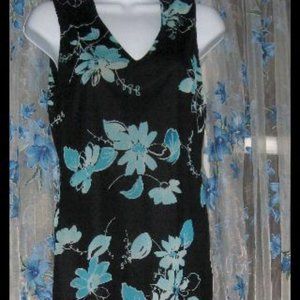BLACK MARKET Womens FLORAL Asymmetrical Ruffle Flare Midi Dress Sz S Blue Black